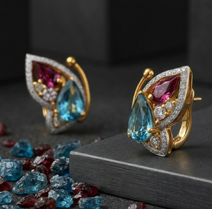 Statement Butterfly Blue Topaz Hydro Pear Earrings with CZ 925 <b>Sterling</b> <b>Silver</b> 18K Gold Plated Fashion Jewelry - Product Image 4