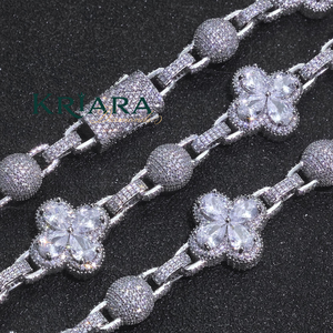 Kriara Diamonds Luxury 925 Silver Gold Plated Lab Grown Crystal Flower Hiphop <b>Statement</b> <b>Necklace</b> Link Chain Unisex Party Jewelry - Product Image 5