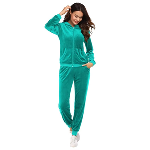 ชุดวอร์มกำมะหยี่สำหรับผู้หญิงแบบ 2 ชิ้น เสื้อสเวตเชิ้ตและกางเกงขายาวมีซิปเต็มตัว พร้อมกระเป๋า ชุดลำลองสำหรับเล่นกีฬา - Product Image 2