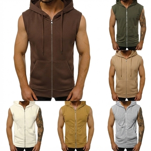 Sweat-shirt à capuche sans manches pour homme, couleur unie, coupe slim, tricoté en French Terry, vêtement d'automne - Product Image 2