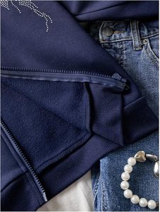 Gothic Hooded <b>Pullover</b> <b>Men</b> Regular Fit Knitted Fleece Rhinestone Letter Print Front Breathable Eco-Friendly Winter Streetwear - Product Image 4