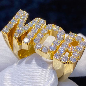 Bague en argent 925 avec initiale en moissanite, personnalisée, style hip-hop, pour homme, rappeur, pour la fête des mères, style glacé - Product Image 1