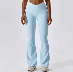 Leggings évasés taille haute écologiques, couleur unie, sans couture, en tricot extensible Spandex Nylon pour femme, vêtements de sport - Product Image 2