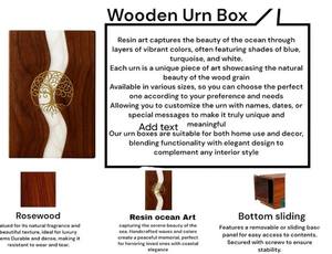 กล่องใส่เถ้ากระดูกทำมือจากไม้ รูปนกฟีนิกซ์สีทอง ลายเรซิ่นแม่น้ำชายหาด สำหรับบรรจุเถ้ากระดูกมนุษย์ ขนาดกลาง 9x5.5 นิ้ว - Product Image 6