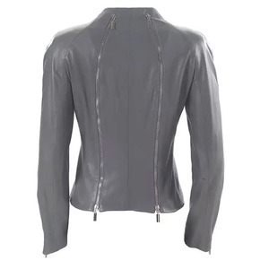 Veste en cuir véritable pour femme, veste de moto à fermeture éclair, col montant, respirante, coupe-vent, logo personnalisé - Product Image 6