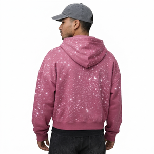 Sudadera con capucha de algodón grueso con cremallera para hombre, con pedrería termoadhesiva, estilo urbano, oversize, producción personalizada - Product Image 3