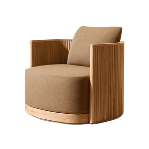 Sillón de Exterior Contemporáneo con Giro de 360 Grados, Estructura Curva Elegante de Teca Sólida, Muebles de Jardín de Lujo - Product Image 3