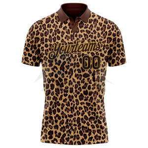 Polo de golf personnalisé marron or vieilli à motif 3D imprimé léopard, respirant et anti-humidité pour le golf - Product Image 2