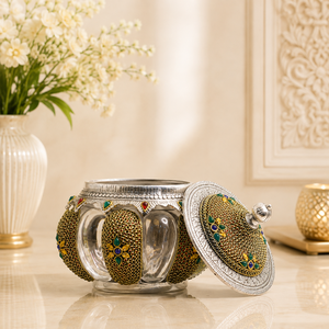 Pot à bonbons en verre finition argent antique, boîte à bibelots décorative, objet de luxe pour cadeaux d'entreprise et de festival, pièce maîtresse - Product Image 2