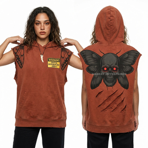 Sudadera sin mangas de peso pesado para mujer, 400GSM, negra, con lavado ácido, gráfico Hellhound Cerberus, estilo pullover, con efecto desgastado, para gimnasio, estilo rock metálico - Product Image 3