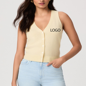 Vêtements décontractés pour l'extérieur avec col en V et design sans manches pour les acheteurs en gros, avec fermeture à boutons, design élégant, t-shirt pour femmes - Product Image 1