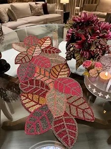 Parche Bordado Floral con Cuentas Hecho a Mano en Rojo, Rosa y Dorado, Decoración Textil para el Hogar, Artesanía de AALIYAN IMPEX - Product Image 2