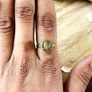 Hot Selling <b>Dainty</b> Solitaire Labradorite <b>Ring</b> Boho Brass <b>Rings</b> for Women 18k Gold Plated Minimal Crown <b>Ring</b> Wholesale/OEM/ODM - Product Image 4