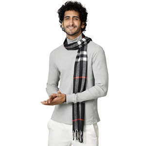 Écharpe longue en laine à carreaux pour homme, isolation thermique, écharpe classique tricotée pour l'hiver, pour adulte - Product Image 2