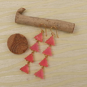 Trillion Pink Jade <b>Hook</b> <b>Earrings</b> Pink Stone Prong Setting <b>Earrings</b> Gemstone Statement Jewelry For Womens Trendy Jewelry - Product Image 4