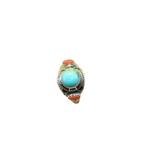 Bague en turquoise d'Arizona, bague en corail rouge, bague en argent sterling 925, bague de conception artisanale, bague statement