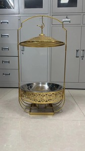 Plat de service rond en acier inoxydable doré, style arabe, avec couvercle, 33 cm, chauffe-plat isolé pour buffet - Product Image 3