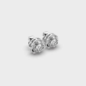 Pendientes de Plata de Ley 925 con Diamantes Redondos, Diseño Clásico de Halo de Cuatro Puntas, Joyería Fina - Product Image 2