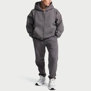Sudadera con capucha gris extragrande para hombre, con cremallera, de algodón grueso, de alta calidad, estilo casual y urbano. - Product Image 6