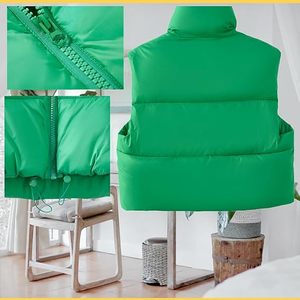 Chaleco Acolchado Verde para Mujer con Cuello Alto y Cierre de Cremallera, Prenda Exterior Informal sin Mangas, Color Sólido, Ligero y Cálido para Invierno - Product Image 5