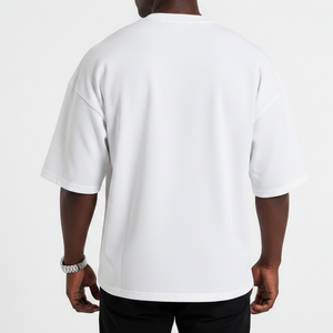 เสื้อยืดคอกลมแขนสั้นสีขาวสำหรับผู้ชาย ผ้าฝ้ายเจอร์ซีย์ถัก 100% สไตล์ลำลอง ไซส์พลัส สีพื้นเรียบ ทรงโอเวอร์ไซส์ - Product Image 2