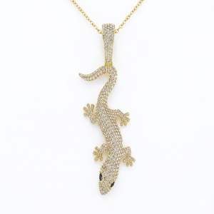 Custom 925 <b>Silver</b> Gold Plated Lab Grown Diamond Iced Gecko Lizard <b>Charms</b> Pendants Hip Hop Unisex Necklace <b>Charms</b> Gift - Product Image 1