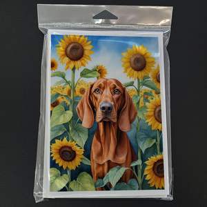 Redbone Coonhound in Sunflowers A7 Tamaño 5x7 Whimsical Tarjetas de felicitación en blanco Paquete de 8 con sobres Tarjetas de notas - Product Image 3