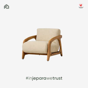 Elegante Sillón de Madera de Teca Sólida con Tapizado Bouclé, Minimalista, para Sala de Estar, Artesanía Premium de Jepara - Product Image 3
