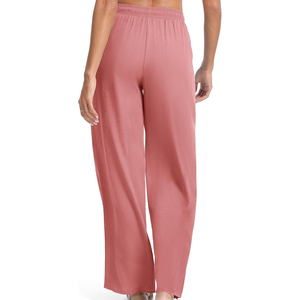 Pantalon large taille haute pour femme, vert uni, en coton tricoté et élasthanne, avec cordon de serrage, décontracté, ample, longueur totale, respirant, pour l'été - Product Image 6