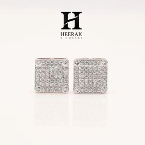 Boucles d'oreilles de luxe carrées en diamant, or blanc 14 carats, diamants de laboratoire VVS, micro-pavé de moissanite, style hip-hop - Product Image 4