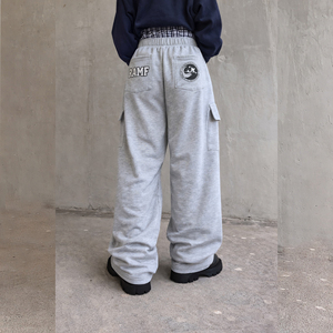 กางเกงวิ่งผู้ชายทรงหลวม ขากว้าง ผ้าฝ้ายวินเทจ เอวสองชั้น สไตล์แบ็กกี้ - Product Image 3