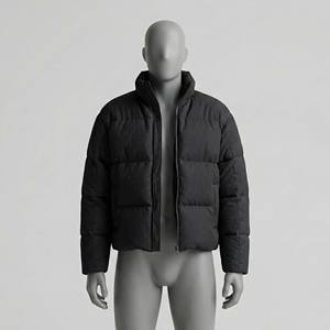 Veste matelassée gris foncé froissée pour homme, avec col montant, logo frontal et poches latérales – Vente en gros OEM - Product Image 1