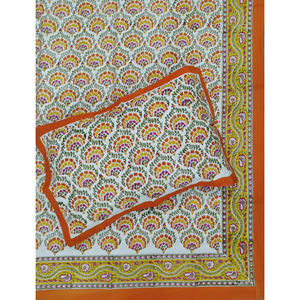 Sábana Plana de Algodón con Estampado a Mano en Blanco y Naranja, 200 Hilos, Diseño Geométrico, Transpirable, para Uso Doméstico, Hotelero y de Lujo - Product Image 1