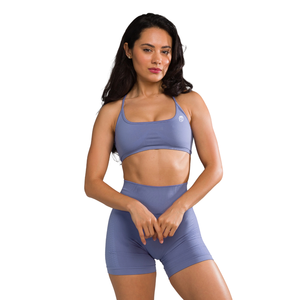 เสื้อชั้นในกีฬาแบบไร้ตะเข็บสำหรับผู้หญิง เปิดหลัง สายรัดปรับได้ เหมาะสำหรับโยคะ ฟิตเนส ออกกำลังกาย ยืดหยุ่น กระชับ น้ำหนักเบา สีบลูบอนเน็ต - Product Image 1