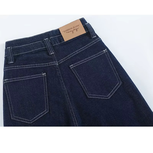 Jean large taille haute en denim bleu original 2026 pour femme, coupe bootcut extensible, avec patchs et design vintage à double boutonnage - Product Image 5