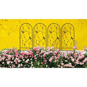 Set di 4 tralicci da giardino in metallo 220x50 cm, antiruggine, neri, decorazioni a forma di libellula, per piante rampicanti, supporto per fiori da esterno, recinzione, cancello - Product Image 6