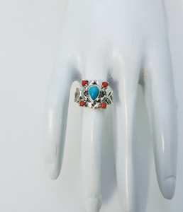 Turquoise Coral <b>Ring</b> 925 Sterling <b>Silver</b> Multi Stone Natural Gemstone Jewelry Handmade Gift For Women Elegant - Product Image 5