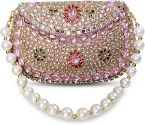 Handmade Beaded Clutch <b>Purse</b> With <b>Green</b> Gemstone Embellishment Gold Chain Strap Fashion Designer Mosaic Handbag For Women Party - Product Image 2
