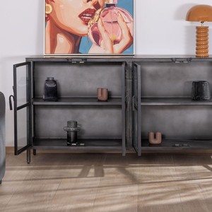 Vandana Autumn Matter Black metal <b>sideboard</b> with glass doors, 4 doors Black Cook - Product Image 3