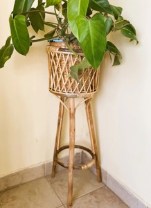 Tall Rattan Planter <b>Stand</b> For Indoor Plants Home Corner Balcony Garden Decorative Flower <b>Pot</b> Holder Boho Floor Decor From India - Product Image 1
