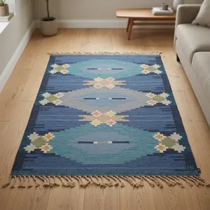 Tapis rectangulaire artisanal HILTEX en mélange de laine, style kilim, imprimé animal, tissé, écologique, antidérapant, à franges - Product Image 2