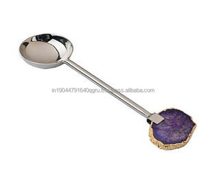 Meilleure vente Ensemble moderne argenté et violet de 5 ensembles de coupe au design simple avec poignée en tête d'agate Cuillère de service - Product Image 5
