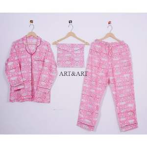 ชุดนอนหรูหราสุดฮิต เสื้อเชิ้ตแขนยาวพร้อมกางเกงขายาว ชุดนอนคุณภาพสูงสำหรับผู้หญิง ผ้าฝ้าย ชุดนอนแบบเซ็ต สามารถปรับแต่งได้ - Product Image 1