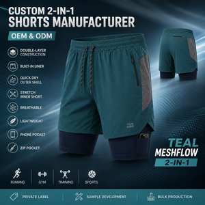 Pantalones Cortos Deportivos Personalizados con Logotipo Bordado, Compresión Interna, Exterior de Nailon y Spandex, Forro de Malla, Bolsillo Lateral Elástico para Correr - Product Image 6
