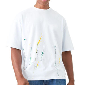 เสื้อยืดแขนสั้นทรงบ็อกซี่ผ้าฝ้ายคุณภาพสูง 100% สำหรับผู้ชาย สวมใส่สบาย ทรงโอเวอร์ไซส์ ไม่เป็นขุย  รับสกรีนโลโก้ ดีไซน์เรียบง่ายสำหรับผู้ใหญ่ - Product Image 1