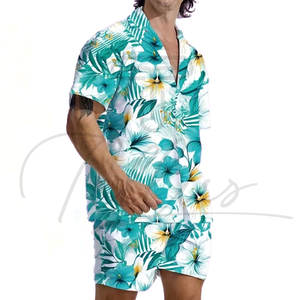 Vêtements de plage tendance pour hommes en gros, ensemble chemise et short 2 pièces personnalisé pour hommes, ensemble de bain assorti pour hommes - Product Image 5