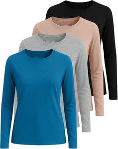 Camiseta de Manga Larga para Mujer, Cuello Redondo, Tejido de Punto, Corte Regular, Informal, para Todas las Temporadas, 100% Poliéster, Secado Rápido - Product Image 3