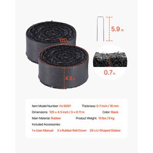 แผ่นยางปูพื้นรีไซเคิลสีดำธรรมชาติ ขนาด 120 x 4.5 นิ้ว จำนวน 2 ม้วน สำหรับจัดสวน ทางเดินยางถาวร และอุปกรณ์ทำสวน - Product Image 5