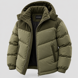 Veste matelassée à capuche pour homme Alex Sports, en velours côtelé, coupe-vent, hiver, couleur contrastée - Product Image 3