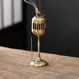Traditional brass dhoop incense burner censer stand with pillar base for <b>mandir</b>, available at wholesale prices. - Product Image 3